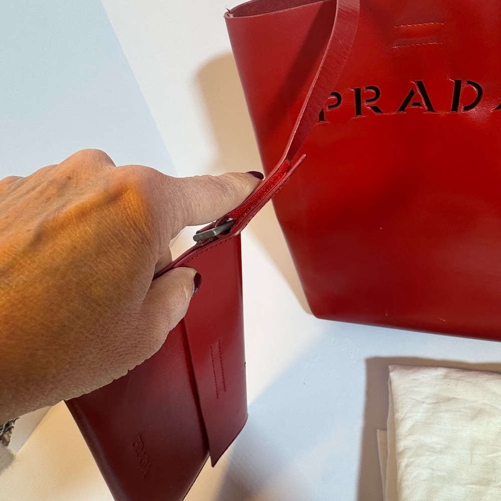 Prada Red Leather Tote Bag w/ Pouch - Picture 12 of 13